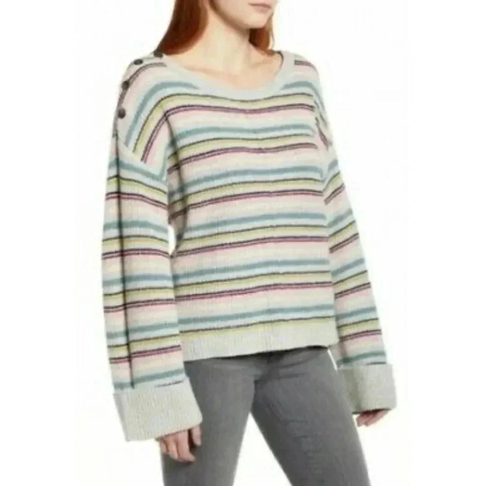 Caslon NWT Women's Button Shoulder Striped Sweater Size Medium